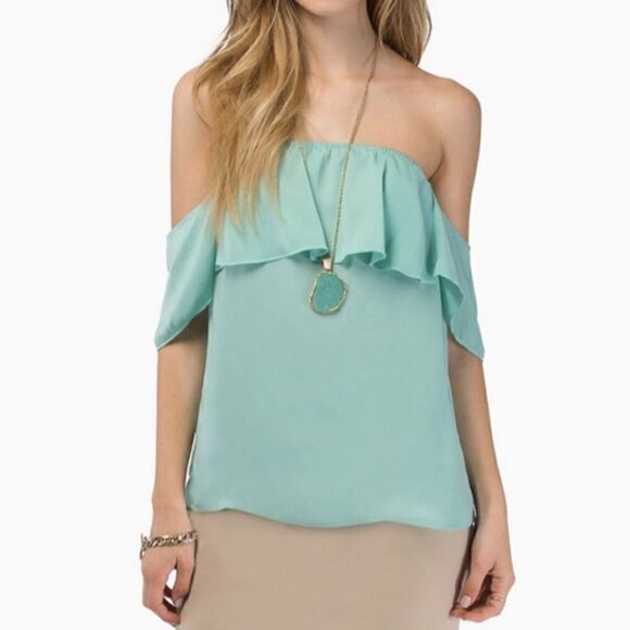 TOBI mint green off the shoulder top, size S  NWT - Picture 1 of 4